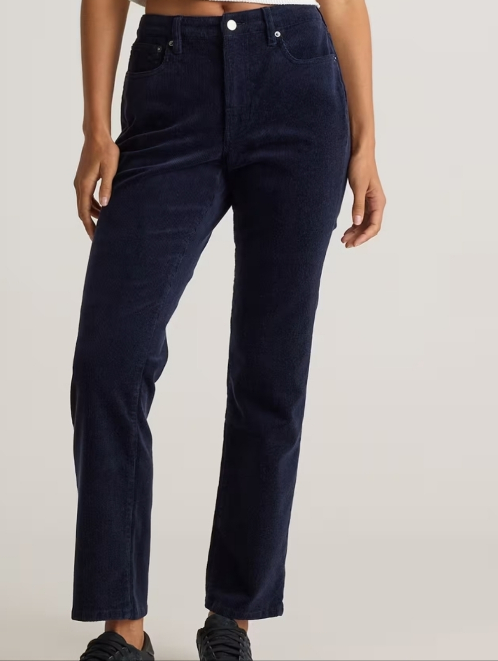 Quince Organiic Stretch High-Rise Straight Leg Corduroy Pants - Black Size 10